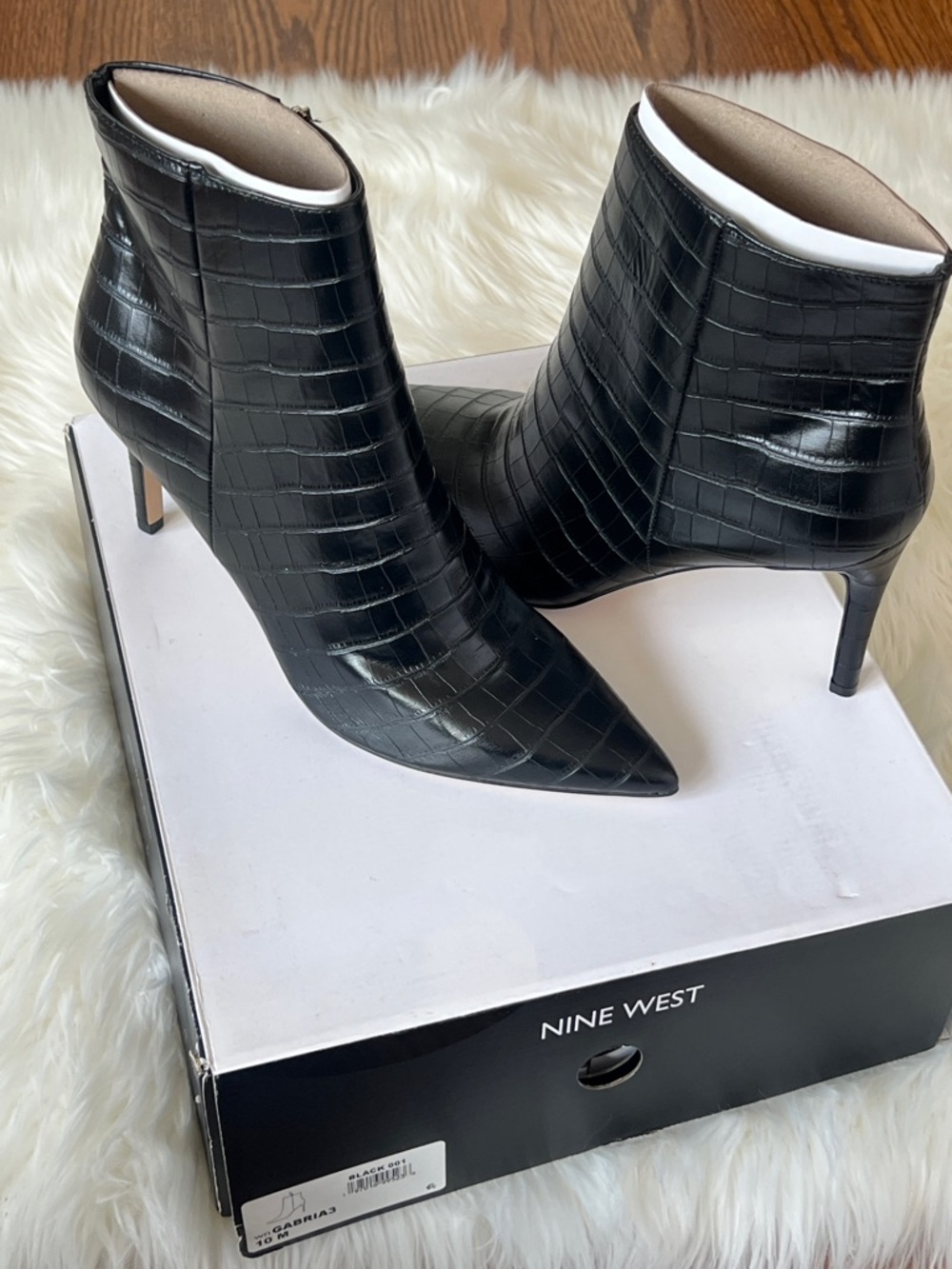 Nine West Gabria Croc-Embossed Pointed Stiletto Ankle Booties